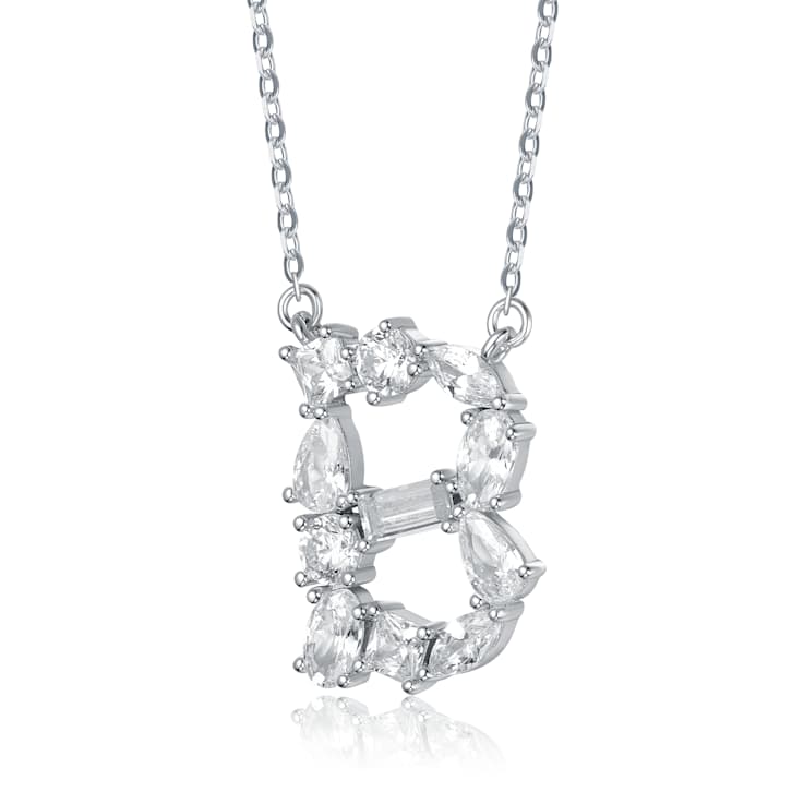 Initial B Mixed Cut CZ Pendant Necklace In Sterling Silver 18 Inch