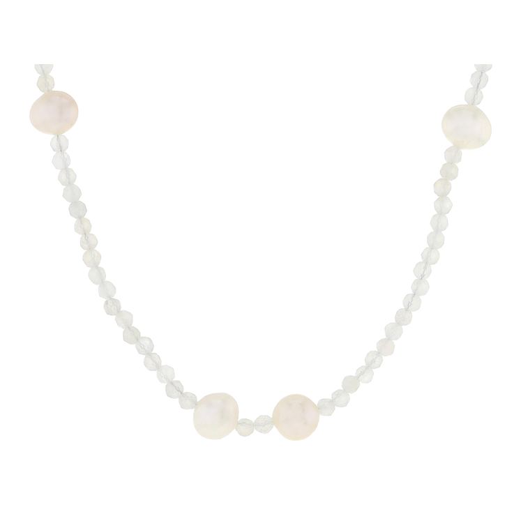 Freshwater Pearl And Moonstone Beaded Necklace In Sterling Silver