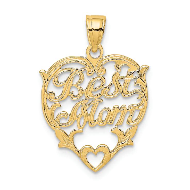 10K Yellow Gold Textured Best Mom in Heart Charm