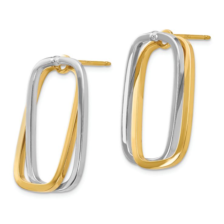 14k Two-tone Fancy Versatile Rectangle Earrings
