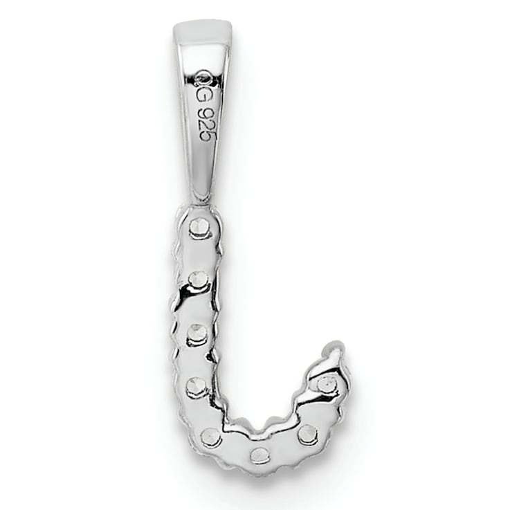 Rhodium Over 14K White Gold Lab Grown Diamond Letter J Initial Pendant