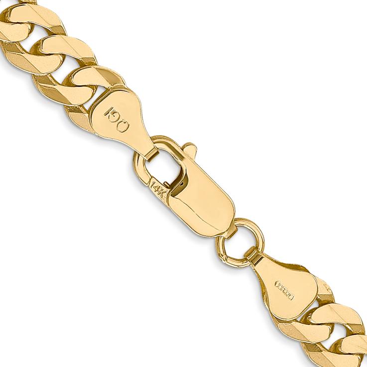 14k Yellow Gold Polished Solid 7.25mm Flat Beveled Curb Link 30 Inch Chain