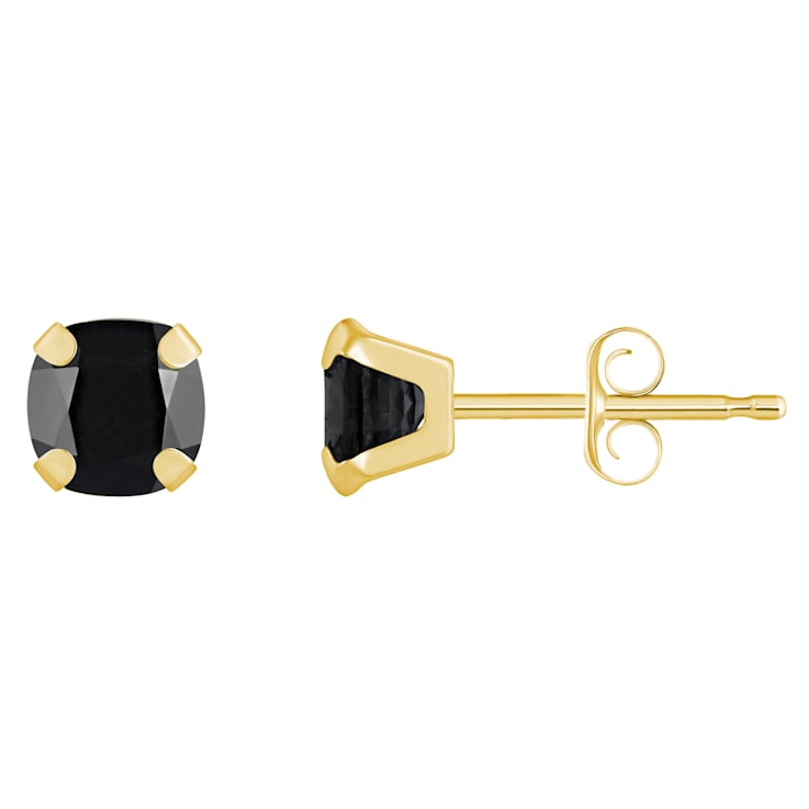 5mm Cushion Black Onyx 10k Yellow Gold Stud Earrings - 15B4LI