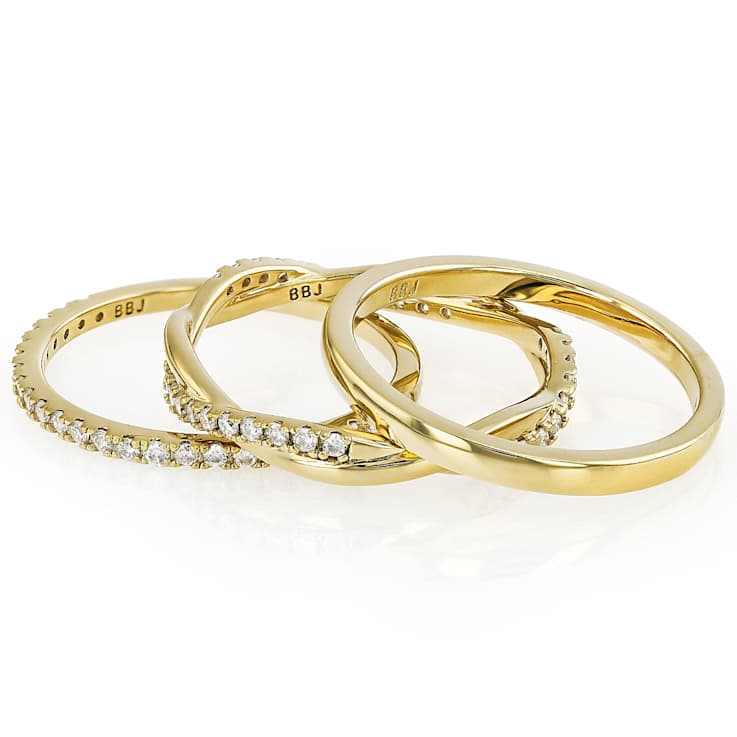 Moissanite Stackable Set Of 3 Rings In 14K Gold Over Sterling Silver