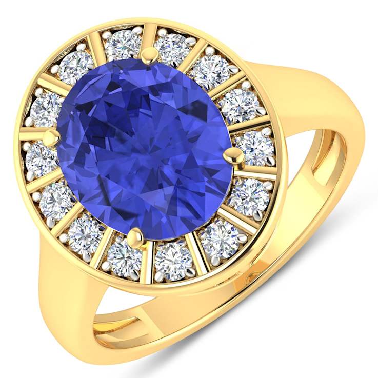 3.85ctw Violet Tanzanite and Diamond 14K Yellow Gold Halo Ring