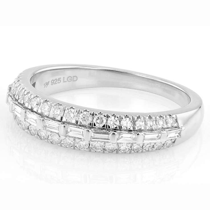 Baguette and Round Lab-Grown Diamond Band Ring in Sterling Silver