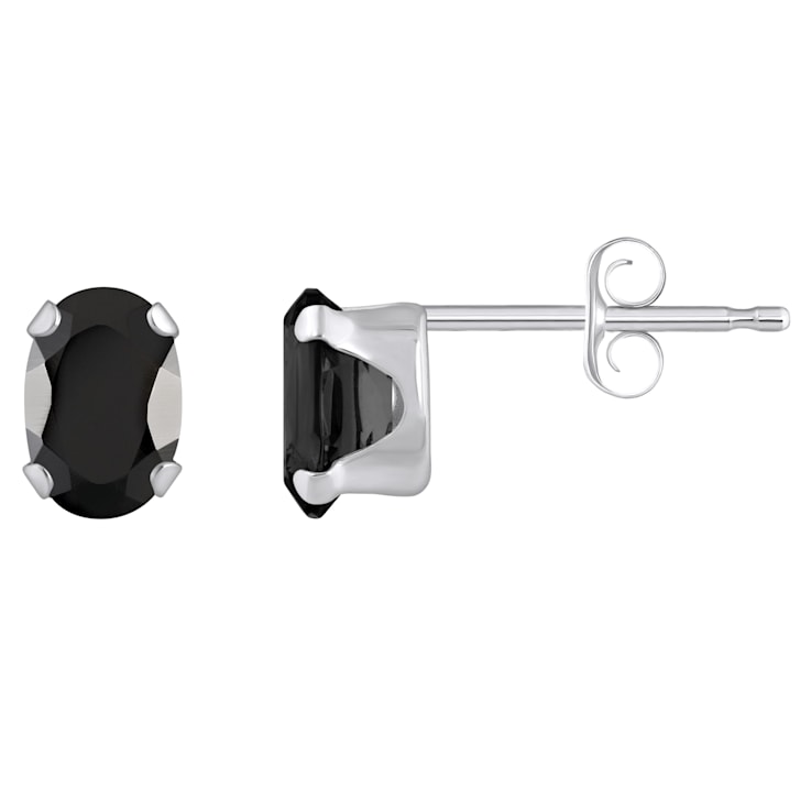 6x4mm Oval Black Onyx Rhodium Over 10k White Gold Stud Earrings
