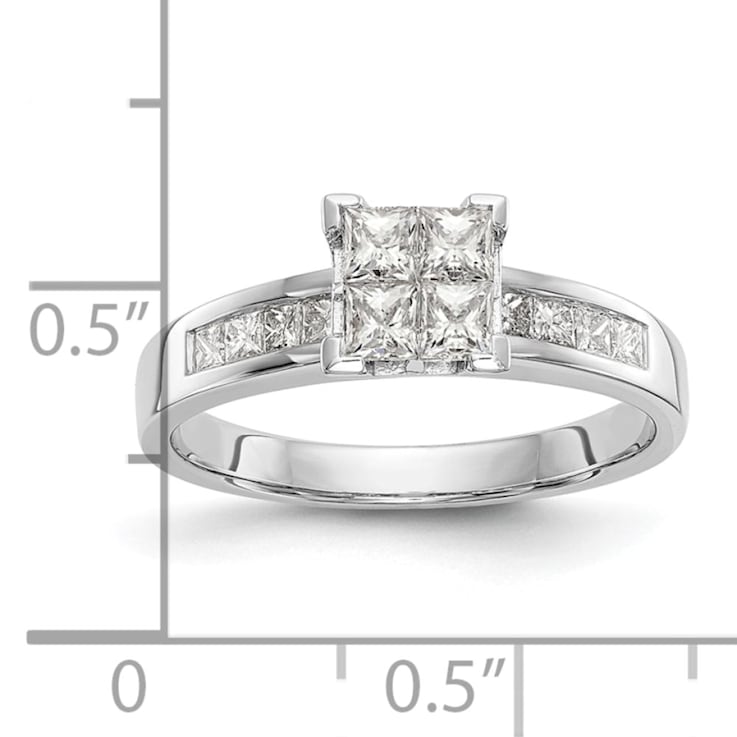 Rhodium Over 14K White Gold Diamond Cluster Engagement Ring 0.72ctw