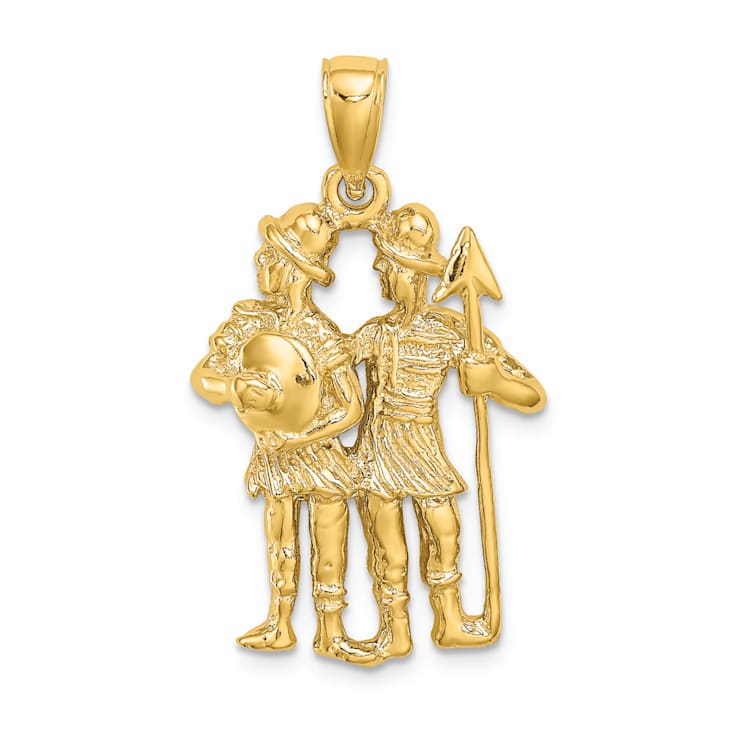 14k Yellow Gold 3D Textured Large Gemini Zodiac pendant