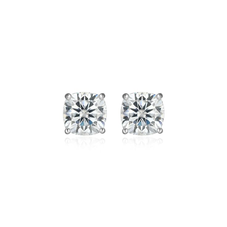 Square Cushion Cut Moissanite Platineve Stud Earrings 2.60ctw DEW