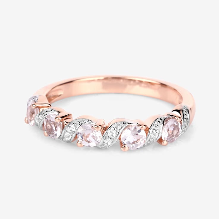 Peach Morganite and White Topaz Sterling Silver 5 StoneHalf Eternity
Band Ring Gift For Women