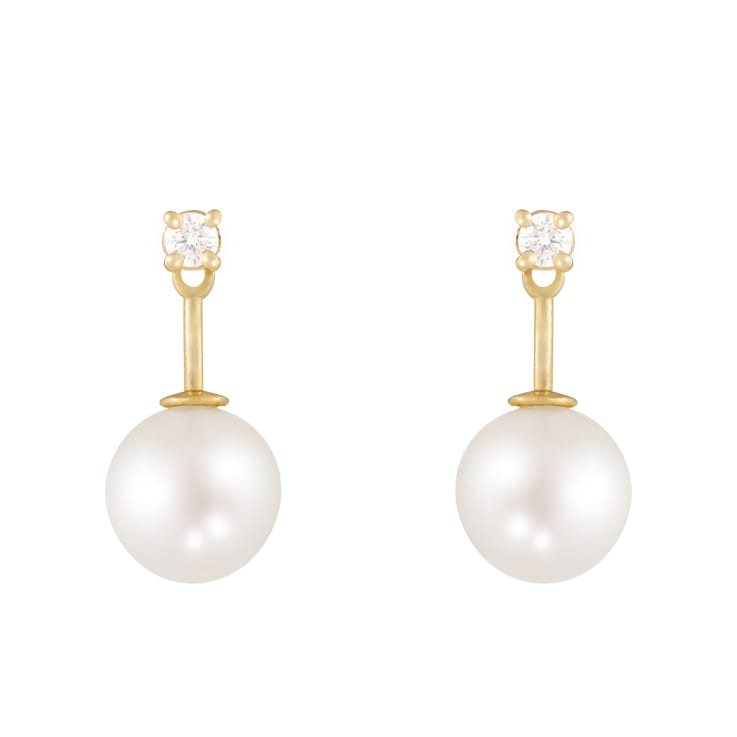 White Cultured Freshwater Pearl 14k Yellow Gold Earrings 8-8.5mm