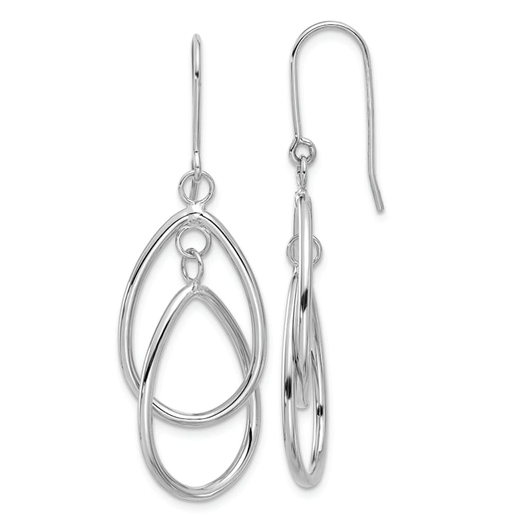 Rhodium Over 14k White Gold Double Teardrop Dangle Earrings