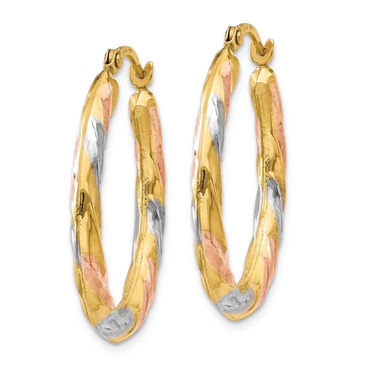 14k Yellow Gold and Rhodium Over 14k Yellow Gold 15/16" Oval
Scallop Hoop Earrings