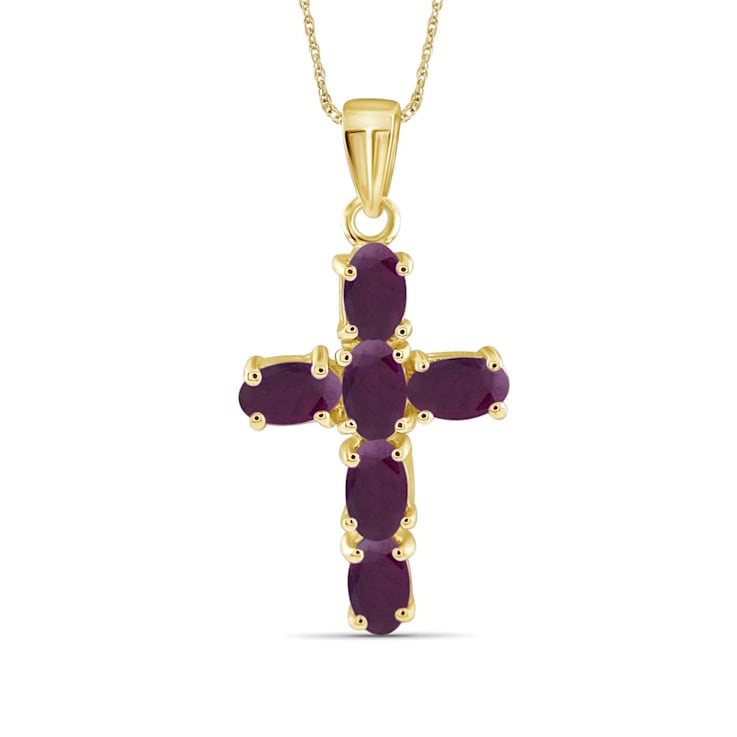 Red Ruby with White Diamond Accent 14K Gold Over Sterling Silver Pendant
with Chain 2.60ctw