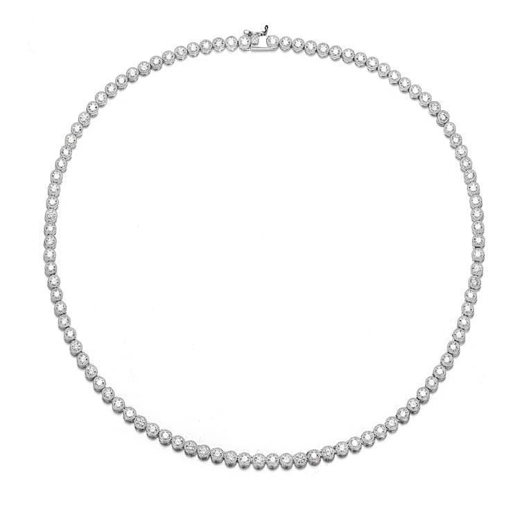CZ Milgrain Bezel Tennis Necklace In Sterling Silver 16 Inch