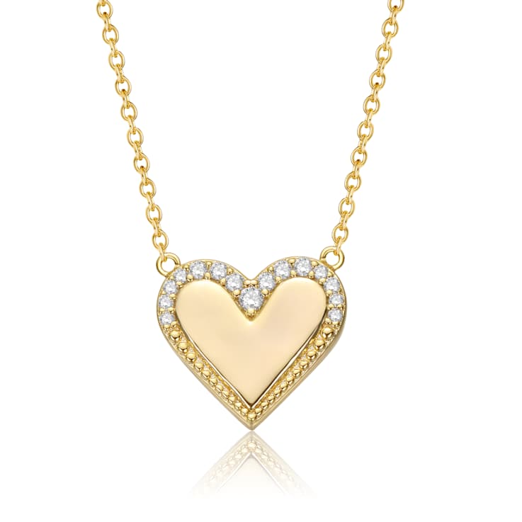 Pave CZ Heart Pendant In 14K Gold Over Brass