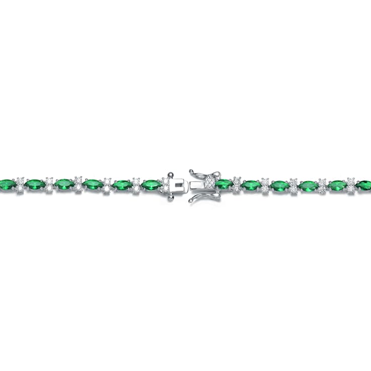 Emerald Color CZ Tennis Bracelet In White Rhodium Over Brass