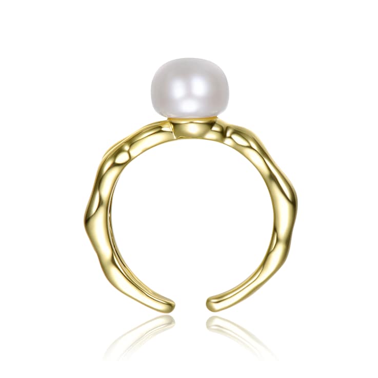 Pear Shape Pearl Simulant Curved Open-Style Ring In 14K Gold Over Brass