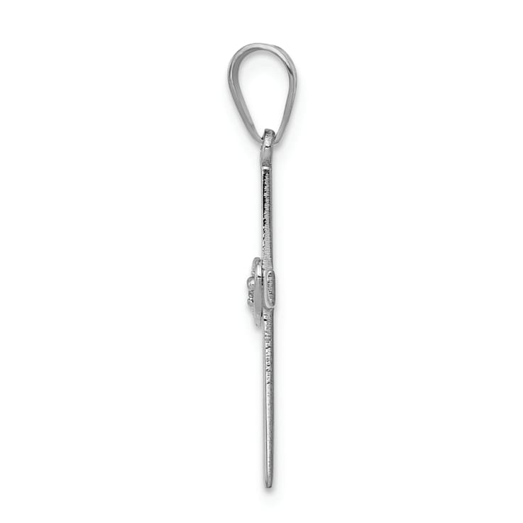 Rhodium Over 14K White Gold 0.01ct Diamond Heart Cross Pendant