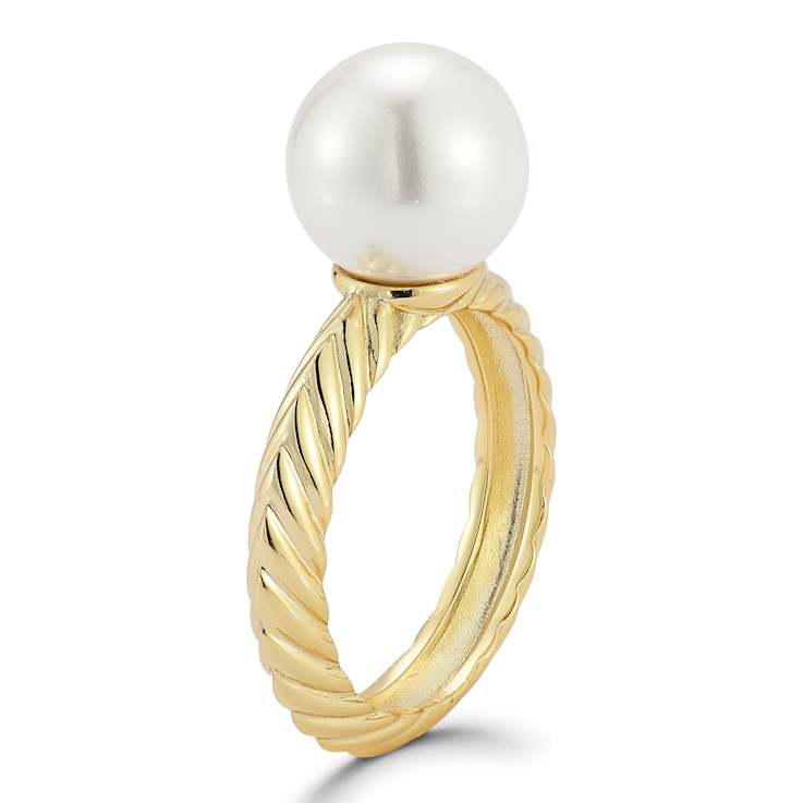Rachel Zoe Freshwater Pearl Solitaire Fluted Band Ring in 14K Gold Over
Sterling Silver