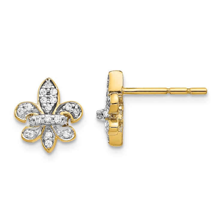 14k Yellow Gold and Rhodium Over 14k Yellow Gold Diamond 10mm Fleur de
Lis Stud Earrings