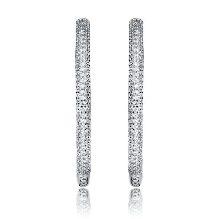 CZ Pave Inside-Out Hoop Earrings In Sterling Silver