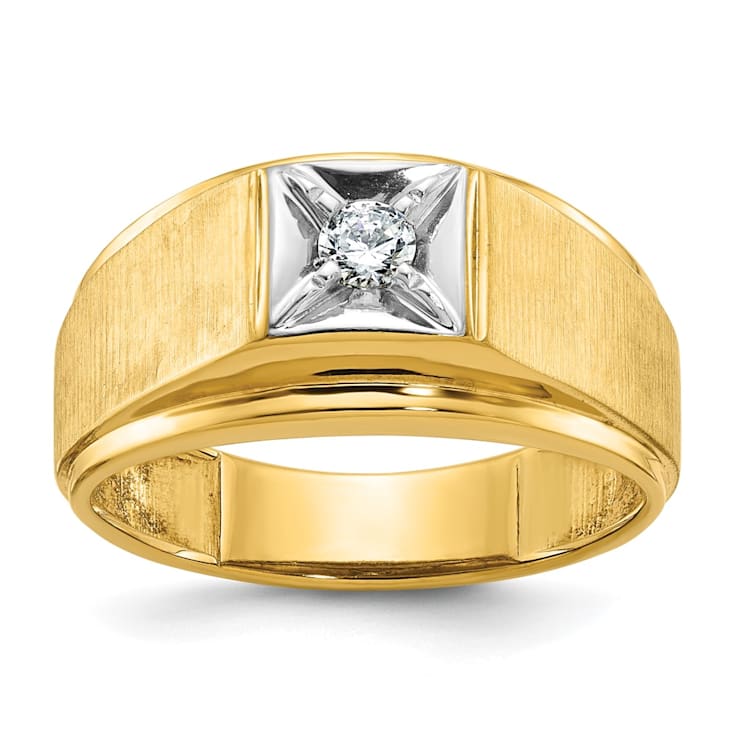 10K Two-tone Yellow and White Gold Men's Polished and Satin Diamond Ring 0.17ct