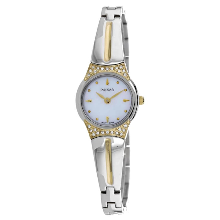 Pulsar Women's Classic White Dial Stainless Steel with Yellow Accents Watch