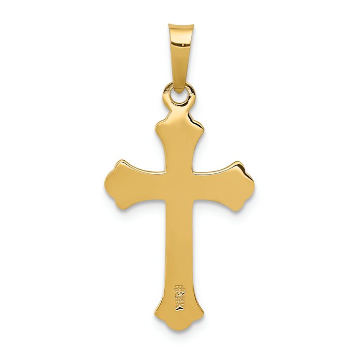 14k Yellow Gold Polished Fleur de lis Cross Pendant