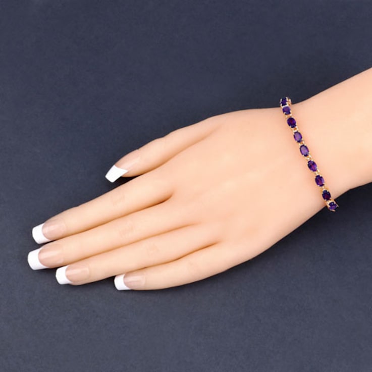 Purple Amethyst 14K Yellow Gold Over Sterling Silver Oval Tennis
Bracelet 7.98ctw