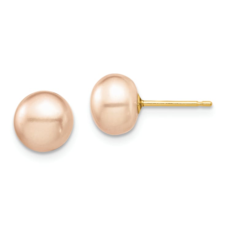 14k Yellow Gold Children's 7-8mm Pink Button Freshwater Cultured Pearl
Stud Earrings