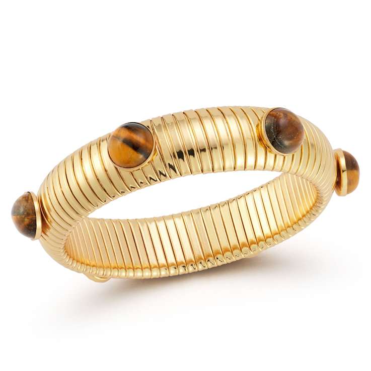 Rachel Zoe Tigers Eye Simulant Tubogas Bold Bangle in 14K Gold Over Brass