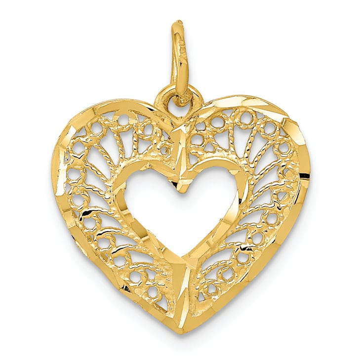 14k Yellow Gold Polished and Diamond-Cut Heart Pendant