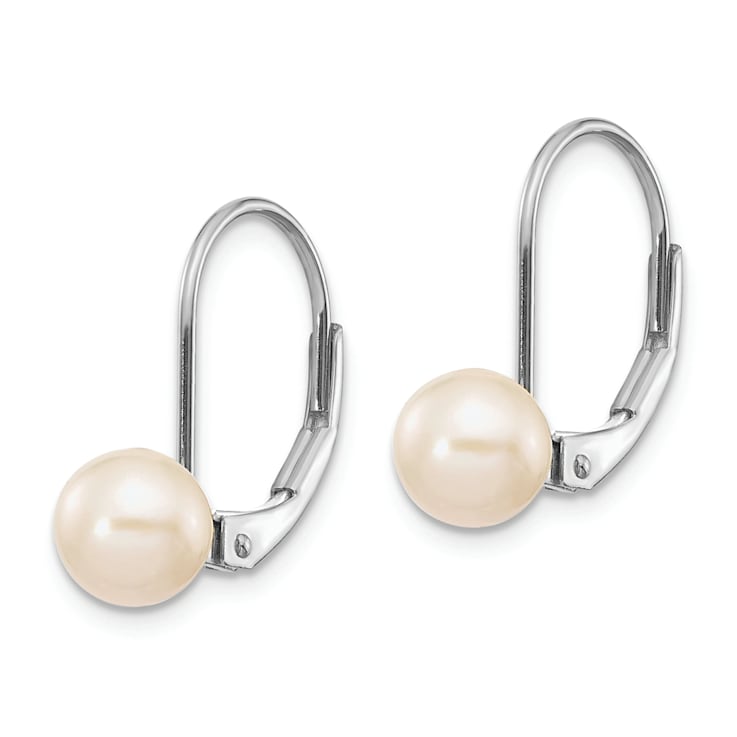 Rhodium Over 14K White Gold 6-7mm Round Freshwater Cultured Pearl
Leverback Earrings