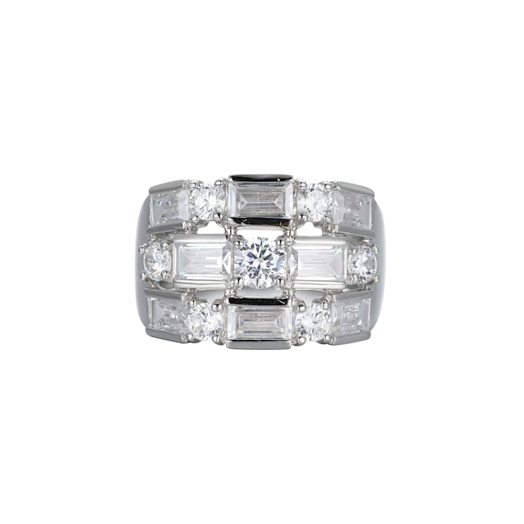 White Cubic Zirconia Platinum Over Sterling Silver Three Row Band Ring 4.62ctw