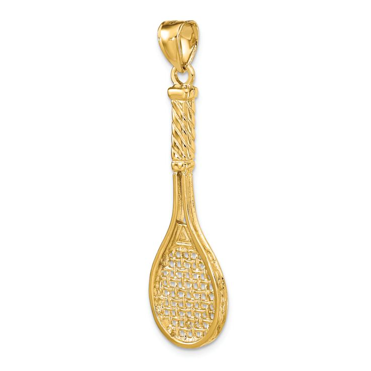 14k Yellow Gold 3D Polished and Textured Tennis Racquet Charm