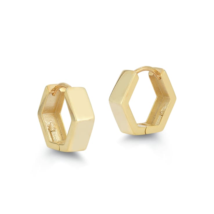 Sterling Statements 14K Yellow Gold Over Sterling Silver Hexagon Huggie
Hoop Earrings