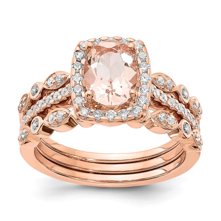 14K Rose Gold Morganite Diamond Halo Engagement Ring 1.55ctw