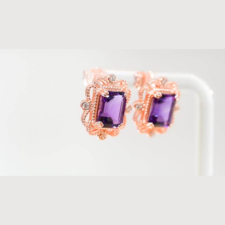 Amethyst and CZ 4.51 Ctw Octagon 18K Rose Gold Over Sterling Silver
Center Design Earrings Jewelry