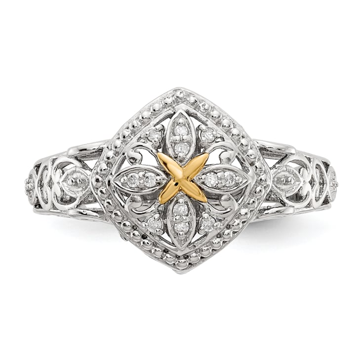 Rhodium Over Sterling Silver with 14K Accent Diamond Ring