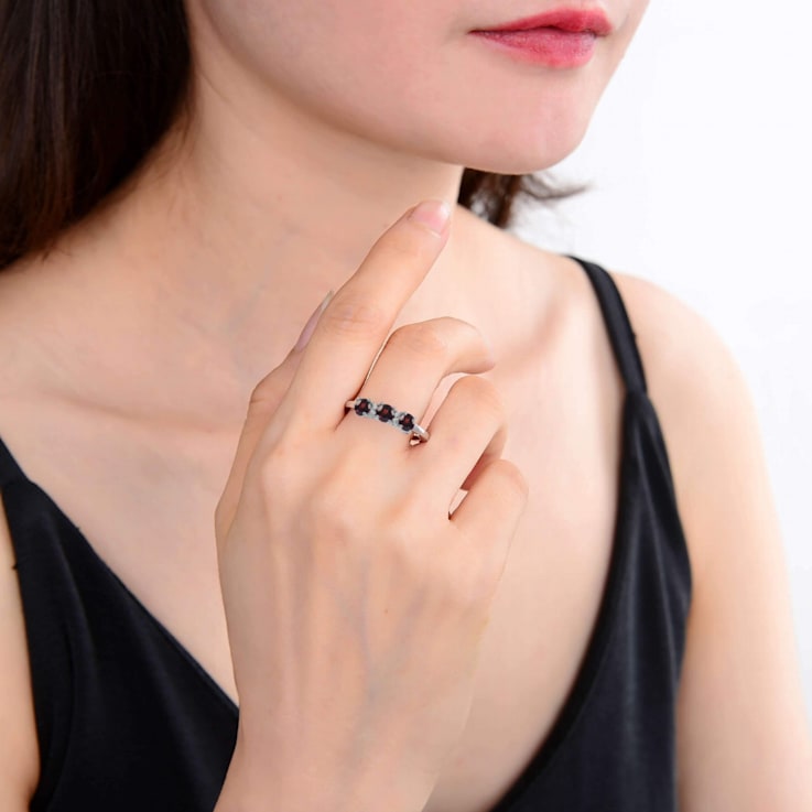Garnet and Moissanite Sterling Silver 3-Stone Ring