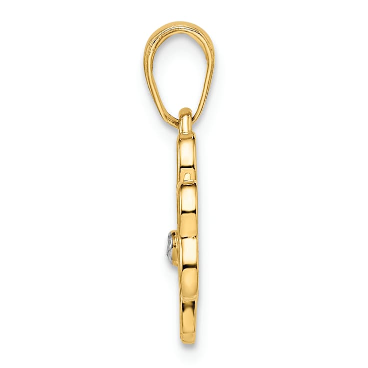 14K Yellow Gold with White Rhodium Diamond-Cut Clover Pendant
