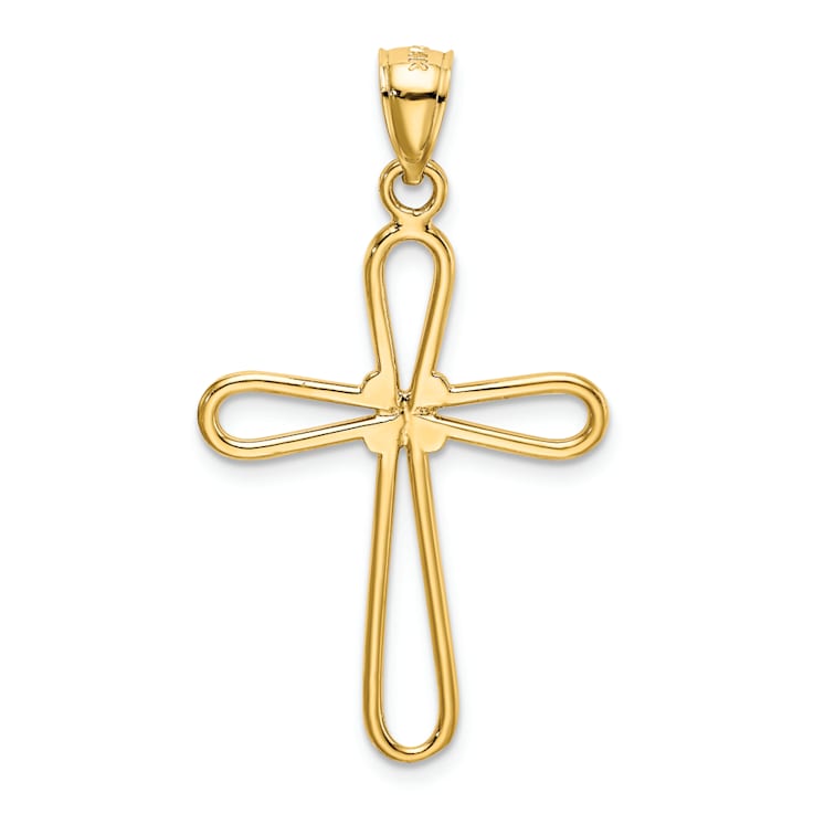 14k Yellow Gold Polished Rounded Cross with X Center Pendant