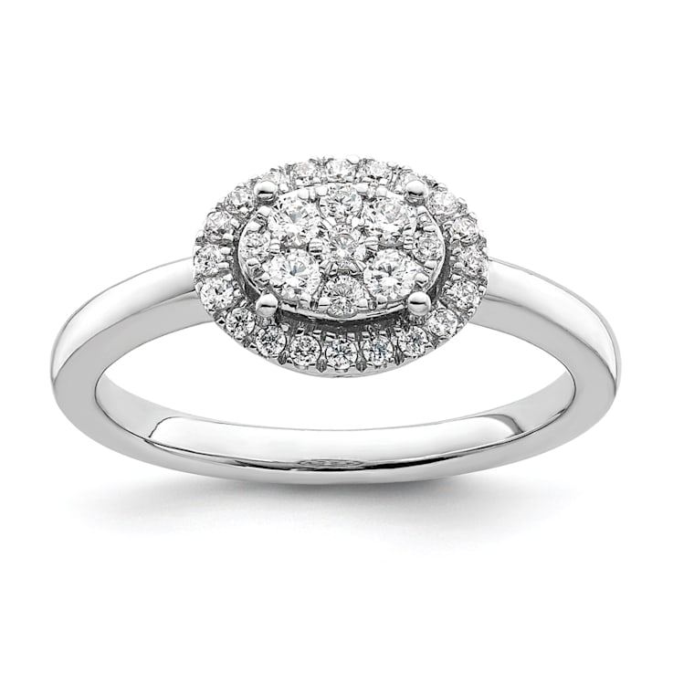 Rhodium Over 14K White Gold Diamond Oval Halo Cluster Engagement Ring 0.30ctw