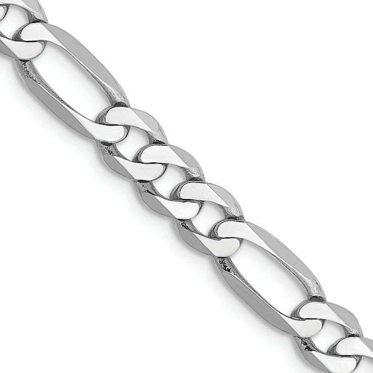 Rhodium Over 14k White Gold 5.5mm Solid Flat Figaro 18 Inch Chain