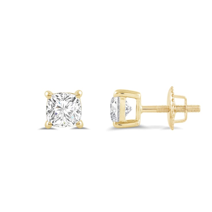 White Cubic Zirconia 14k Yellow Gold Studs With Velvet Gift Box 0.50ctw