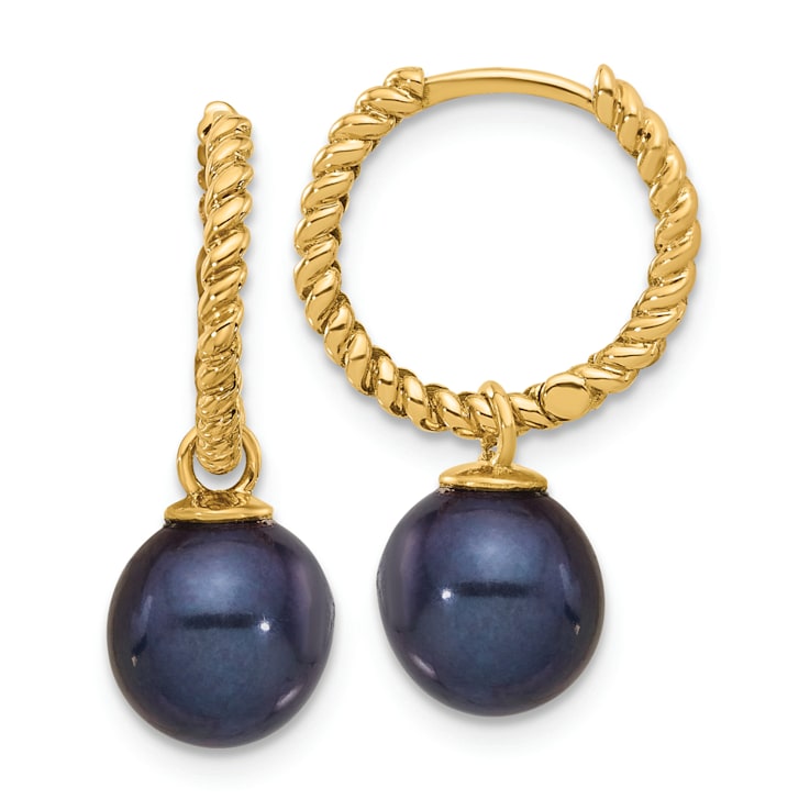 14K Yellow Gold 7-8mm Black and White Freshwater Cultured Pearl
Removable Dangle Hoop Earrings