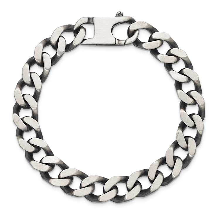 Sterling Silver Antiqued and Satin 10.0mm Curb 8 Inch Chain Bracelet