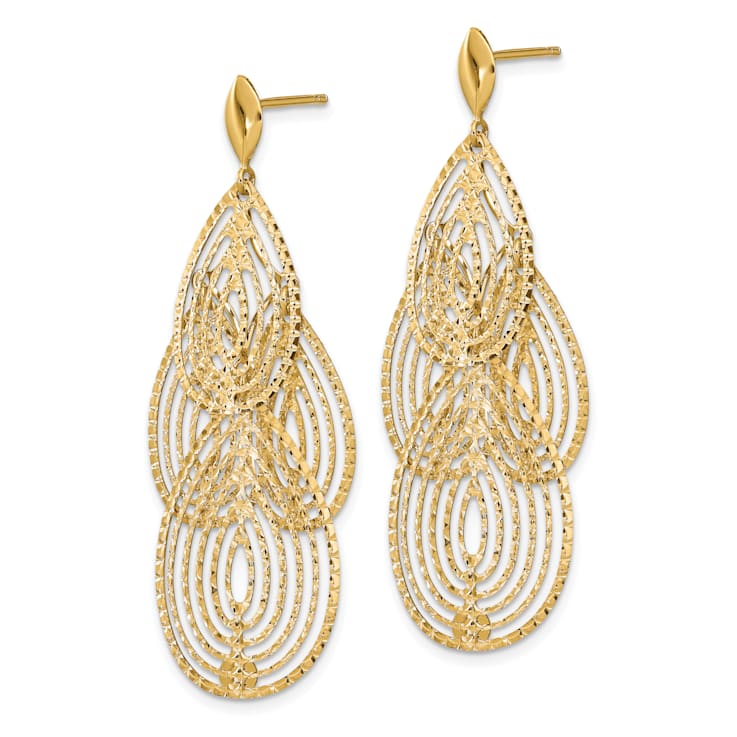 14K Yellow Gold Polished Diamond-cut Post Dangle Earrings